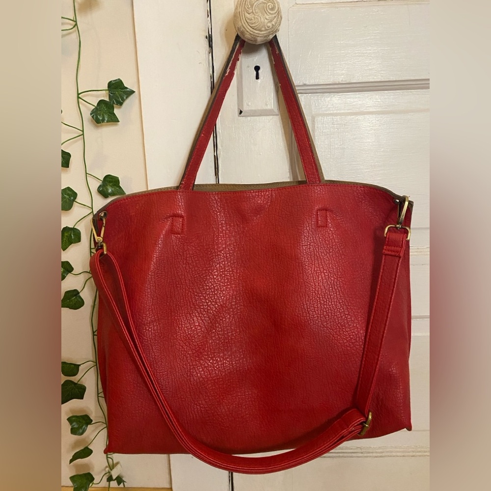 2 pieces Free People Red Purse - Tote Bag - Zipper Pouch Insert - Faux Leather